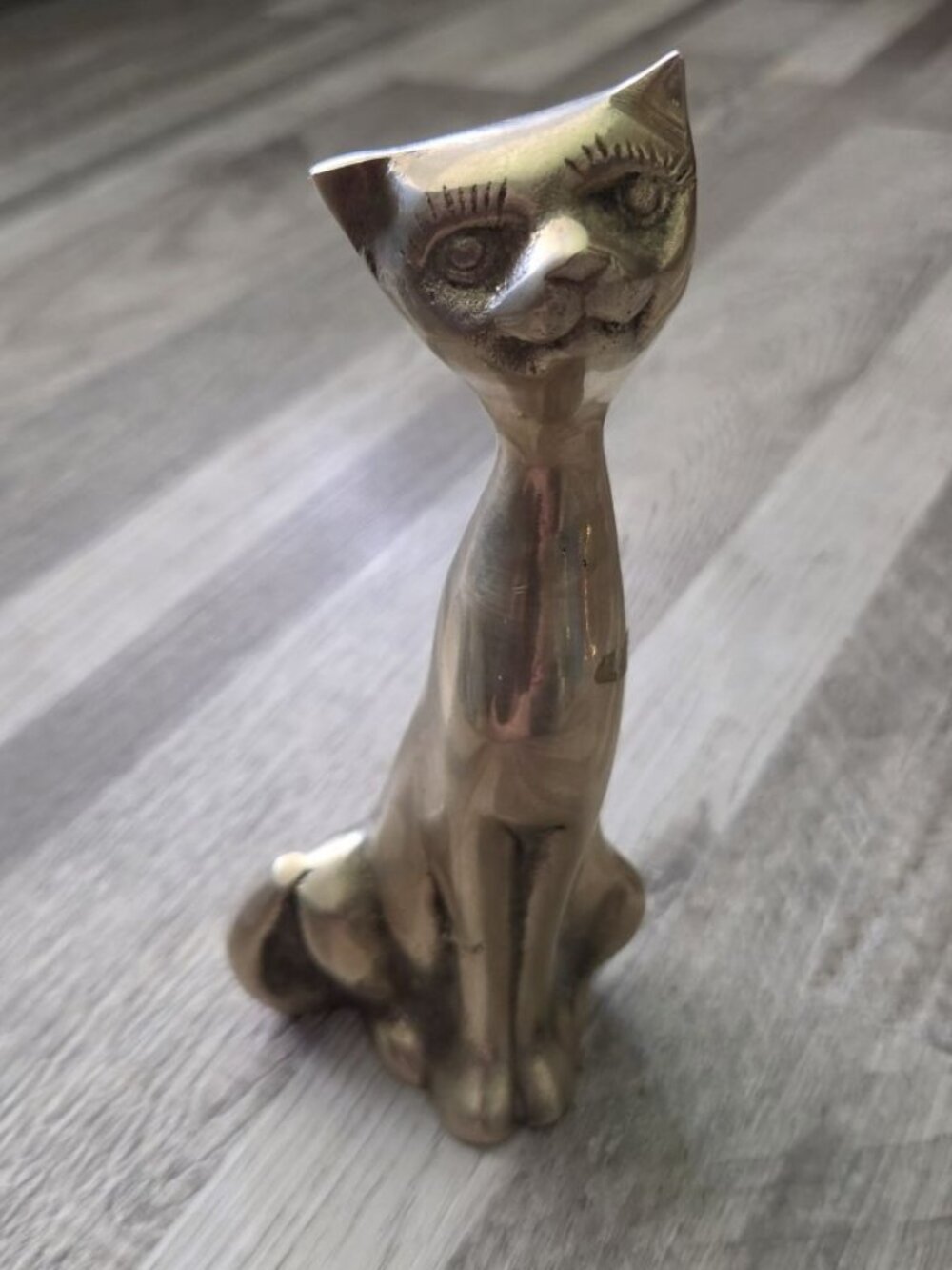 Vintage 1960s Solid Brass Cat Figurine Mid Century Modern MCM Decor Statue 4" - Picture 1 of 12